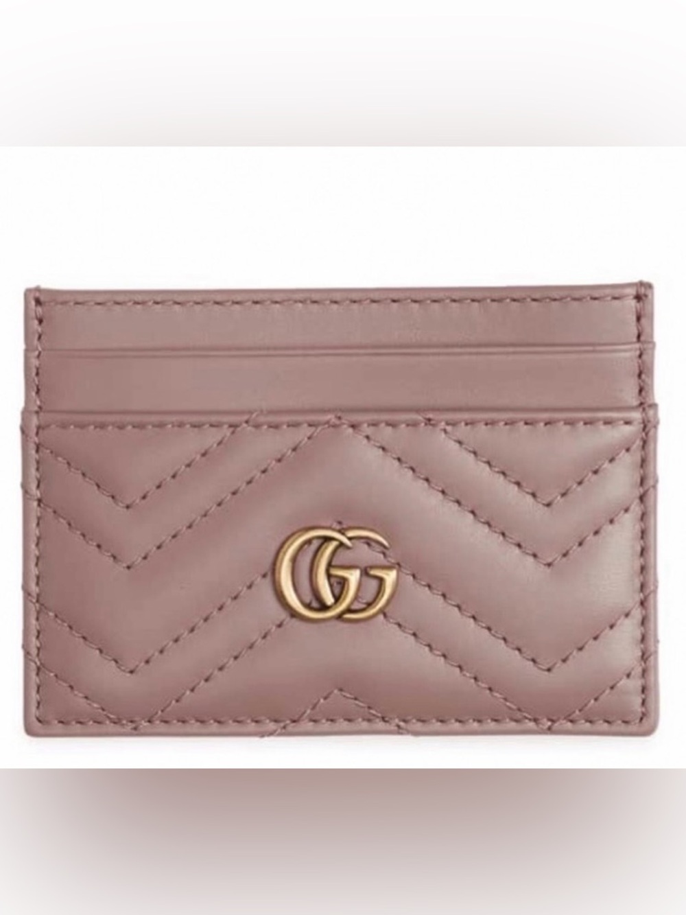 Gucci Quilted Card Case in Dusty Mauve with Gold GG